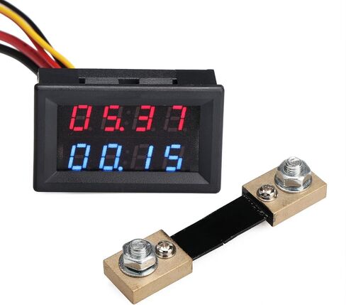 DROK® 4 Digits High Accuracy Volt Amp Meter DC 0-100V 100A VA Multimeter Voltage Positive and Negative Current Tester Gauge Voltmeter Ammeter Digital 2in1 Blue Red LED Display with 100A/75mV Shunt in Saudi Arabia
