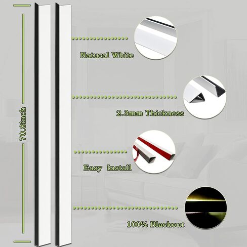 FHSBLINDS 100% حواجز إضاءة من مادة PVC المعتمة لظلال النوافذ والستائر - تحجب الضوء على طول جوانب ستائر التعتيم رائعة لغرفة النوم، وشرائط حجب الضوء (أبيض، 70.8 بوصة، قطعتان) in Saudi Arabia