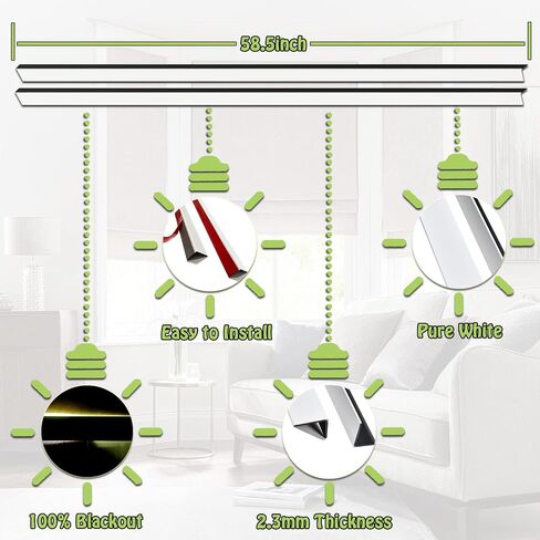 FHSBLINDS 100% حواجز إضاءة من مادة PVC المعتمة لظلال النوافذ والستائر - تحجب الضوء على طول جوانب ستائر التعتيم رائعة لغرفة النوم، وشرائط حجب الضوء (أبيض، 70.8 بوصة، قطعتان) in Saudi Arabia