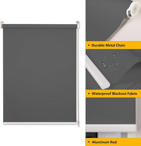 Blackout Shades for Windows with Thermal Insulation and UV Protection - 100% Sun Shade, Metal Beaded Cord Privacy Roller Window Shades for Bedroom, Living Room and Office, Black, 44" W x 72" H in Saudi Arabia