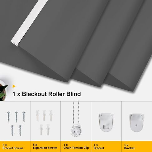 Blackout Shades for Windows with Thermal Insulation and UV Protection - 100% Sun Shade, Metal Beaded Cord Privacy Roller Window Shades for Bedroom, Living Room and Office, Black, 44" W x 72" H in Saudi Arabia