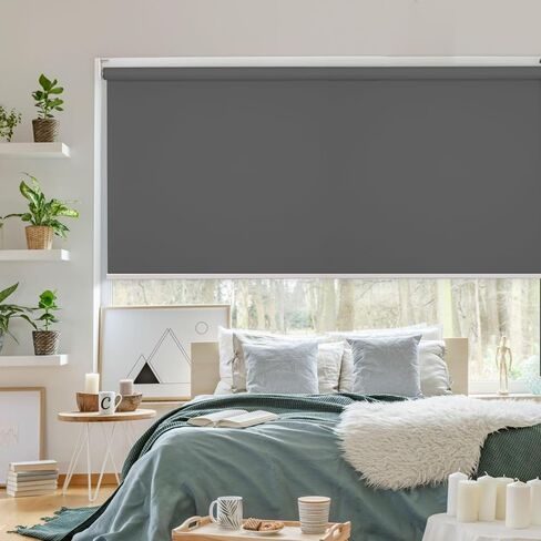 Blackout Shades for Windows with Thermal Insulation and UV Protection - 100% Sun Shade, Metal Beaded Cord Privacy Roller Window Shades for Bedroom, Living Room and Office, Black, 44" W x 72" H in Saudi Arabia