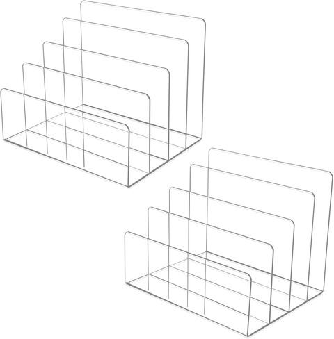 2PCS Clear Acrylic File Holder, 4 Section File Sorter,File Organizer for Desk Mail Organizer Countertop, Vertical File Stand,Notebook, Folder, Wallet, Envelope Organizer(2) in Saudi Arabia