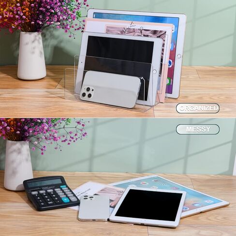 2PCS Clear Acrylic File Holder, 4 Section File Sorter,File Organizer for Desk Mail Organizer Countertop, Vertical File Stand,Notebook, Folder, Wallet, Envelope Organizer(2) in Saudi Arabia