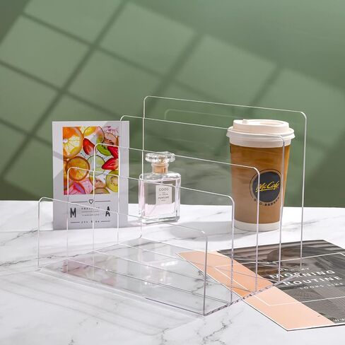 2PCS Clear Acrylic File Holder, 4 Section File Sorter,File Organizer for Desk Mail Organizer Countertop, Vertical File Stand,Notebook, Folder, Wallet, Envelope Organizer(2) in Saudi Arabia