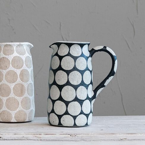 Creative Co-Op Decorative Terracotta Wax Relief Dots, Black and Natural Pitcher in Saudi Arabia