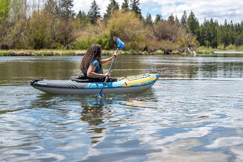 مجموعة Aquaglide Aquaglide Noyo 90 القابلة للنفخ - شخص واحد بجولة في قوارب الكاياك مع غطاء ومجداف ومقعد وحقيبة حمل ومضخة، متعددة الألوان in Kuwait
