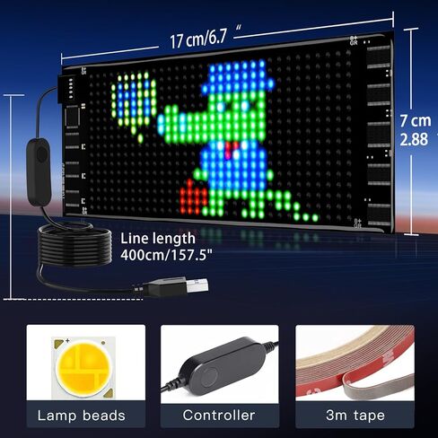 Fgnztg Bright Mini LED Light Signs for Car, 7''x3'' Flexible LED Car Sign, Programmable Bluetooth APP Control Custom Text Pattern Animation Scrolling LED Display for Car Windshield Store in Saudi Arabia
