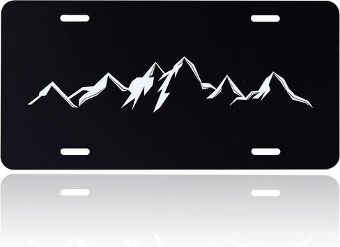 Mountains License Plate Cover Black White Mountain License Plate Funny Car Personalized Decoration Vanity Tag Stainless Steel Fits Any Standard Us Plates 6.2x12.2 for Women Men in Saudi Arabia