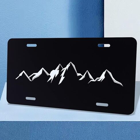 Mountains License Plate Cover Black White Mountain License Plate Funny Car Personalized Decoration Vanity Tag Stainless Steel Fits Any Standard Us Plates 6.2x12.2 for Women Men in Saudi Arabia