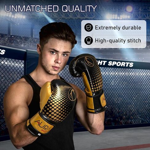 Aura Boxing Gloves Men Women - Heavy Bag Gloves with Foam Padding and Breathable Mesh, Pro Training Muay Thai Gloves, Maximum Protection Kickboxing Gloves with Hook and Loop Closure in Saudi Arabia