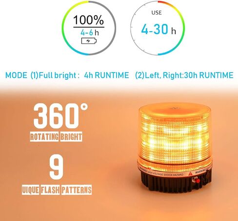LE-JX منارة لاسلكية دوارة باللون البرتقالي تعمل بالبطارية LED ضوء تحذير ستروب ضوء السقف العلوي المحراث خطر فلاش أضواء البريد في حالات الطوارئ 12 فولت مع قاعدة مغناطيسية وقابس قابل لإعادة الشحن (أصفر، 18 LED) in Kuwait
