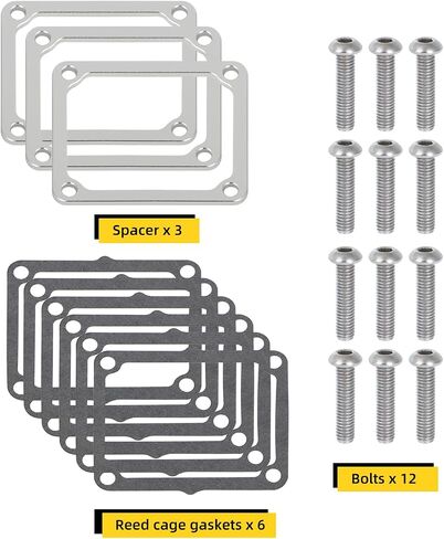 For Yamaha Snowmobile Venture 600 700 1997-2006 Performance Reed Spacer Kit Spacer Gasket Aluminum Alloy Complete With 3 Spacers + 6 Reed Cage Gaskets + 12 Bolts (Total 21 PCS） in Saudi Arabia