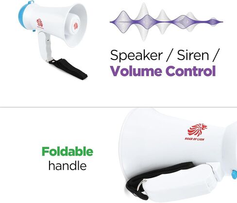 مكبر صوت صغير من Roar of Lion Bullhorn مع صفارة إنذار وتحكم في مستوى الصوت للأطفال - مقاوم للماء بقدرة 5 وات وأداء موثوق ومتسق، أقصى مدى 109 ياردة in Kuwait