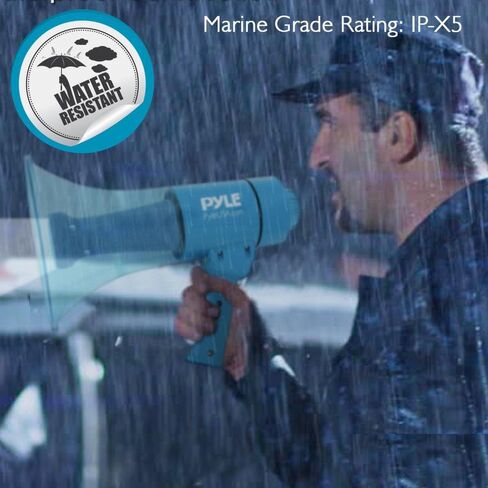 Pyle (Blue) 40W Compact, Portable Waterproof Megaphone Bullhorn with Flashlight - Rechargeable PA Speaker, Adjustable Volume, Loud Alarm Siren, Handheld Lightweight Design for Outdoor Activities in Saudi Arabia