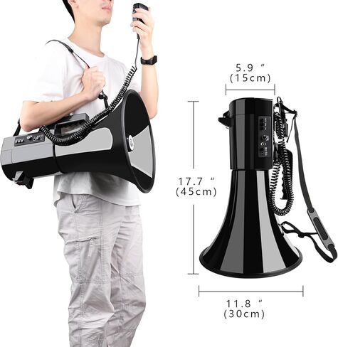 Heavy Duty 75W Professional Megaphone Bullhorn Speaker with Built-in Microphone-Rechargeable Battery&Portable Strap-Siren -USB/SD/AUX Input-Ideal for Football, Baseball,Coaches in Kuwait