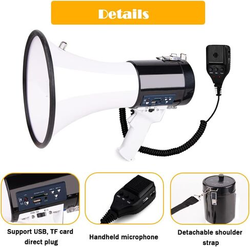 Professional 50-Watt Bullhorn Megaphone - Detachable Microphone, Portable/Lightweight & Rechargeable Battery,USB/SD/AUX- Ideal for Police & Cheerleading in Saudi Arabia