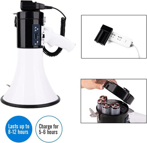 Professional 50-Watt Bullhorn Megaphone - Detachable Microphone, Portable/Lightweight & Rechargeable Battery,USB/SD/AUX- Ideal for Police & Cheerleading in Saudi Arabia