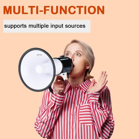 Professional 50-Watt Bullhorn Megaphone - Detachable Microphone, Portable/Lightweight & Rechargeable Battery,USB/SD/AUX- Ideal for Police & Cheerleading in Saudi Arabia