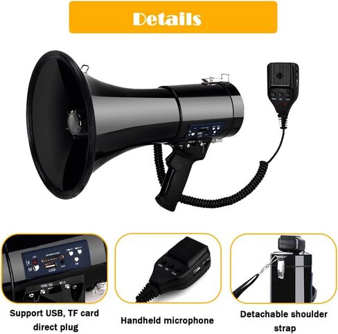 Professional 50-Watt Bullhorn Megaphone - Detachable Microphone, Portable/Lightweight & Rechargeable Battery,USB/SD/AUX- Ideal for Police & Cheerleading in Saudi Arabia