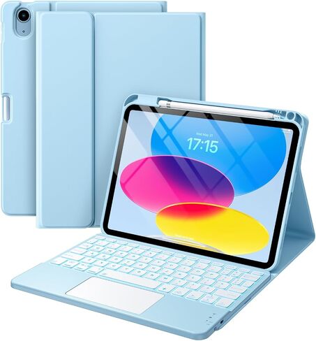 Harvopu iPad 10th Generation Case with Keyboard (10.9", 2022), Smart Keyboard Folio Cover with Pencil Holder, Multi-Touch Trackpad, 7 Color Backlit, Detachable Keyboard for iPad 10th Gen (Pink) in Saudi Arabia