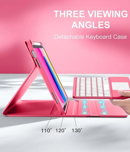 Harvopu iPad 10th Generation Case with Keyboard (10.9", 2022), Smart Keyboard Folio Cover with Pencil Holder, Multi-Touch Trackpad, 7 Color Backlit, Detachable Keyboard for iPad 10th Gen (Pink) in Saudi Arabia