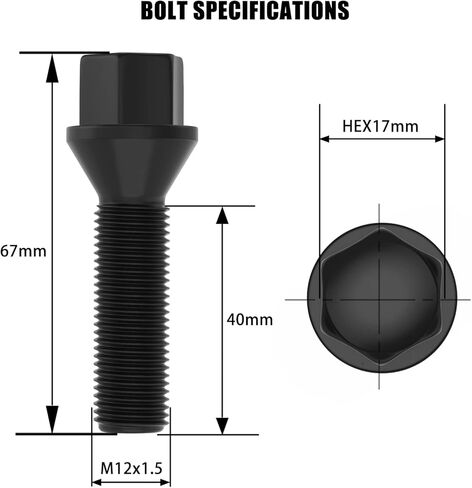 12x1.5 Extended Lug Bolts, 20PCS M12x1.5 Wheel Bolts Conical Seat 40mm Shank for BMW 128i 135i 318i 320i 325i 328i 335i M3 525i 528i 530i 535i M5 545i 550i M5 Z3 Z4 E36 E46 E60 E90 E92 E93 E24 E24 E63 in Kuwait