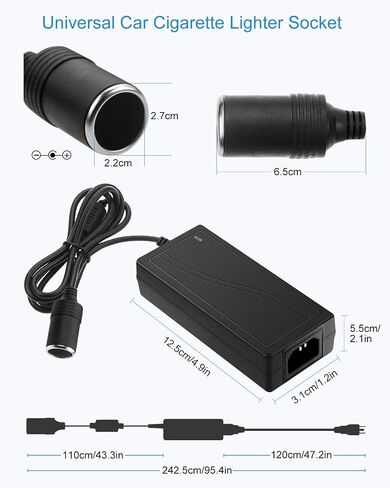 ALITOVE AC إلى DC محول 12V 5A 60W 100-240V إلى 12V سيارة ولاعة السجائر المقبس AC / DC محول الطاقة إمدادات الطاقة للسيارة مكنسة كهربائية سيارة مروحة سيارة MP3 أجهزة السيارات الأخرى تحت 60W in Saudi Arabia