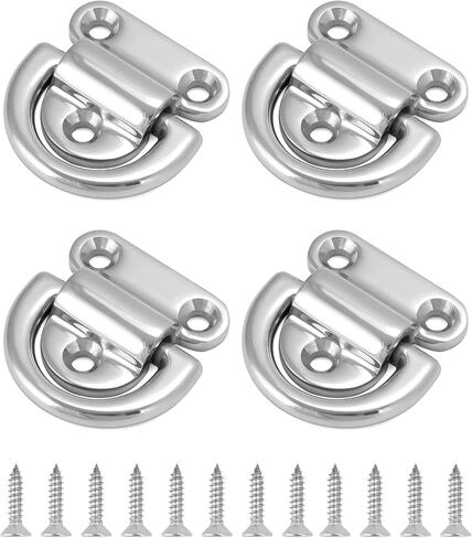 QWORK Marine Folding Pad Eye, 4 Pack Marine Grade Stainless Steel 316 D Ring Anchor, 44mm x 40mm Heavy Duty Desk Tie Down Anchor with Plate, for Marine Trailer Boats Truck in Saudi Arabia