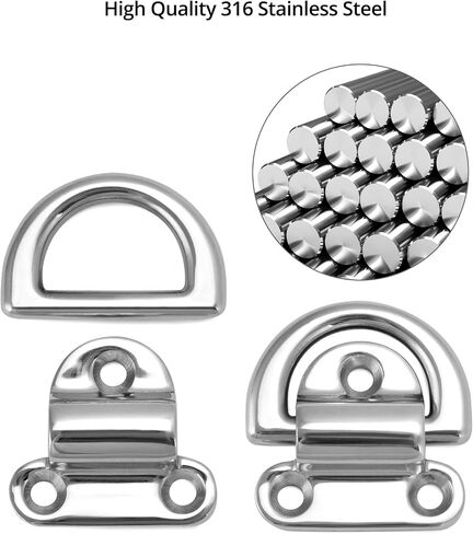 QWORK Marine Folding Pad Eye, 4 Pack Marine Grade Stainless Steel 316 D Ring Anchor, 44mm x 40mm Heavy Duty Desk Tie Down Anchor with Plate, for Marine Trailer Boats Truck in Saudi Arabia