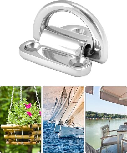 QWORK Marine Folding Pad Eye, 4 Pack Marine Grade Stainless Steel 316 D Ring Anchor, 44mm x 40mm Heavy Duty Desk Tie Down Anchor with Plate, for Marine Trailer Boats Truck in Saudi Arabia
