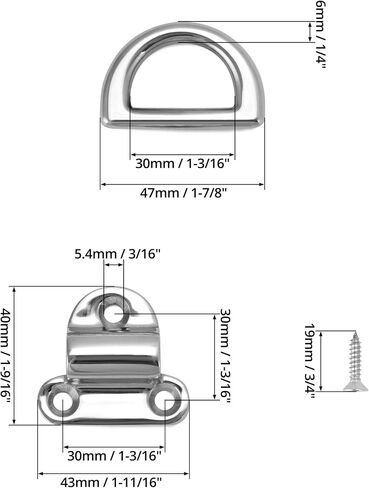 QWORK Marine Folding Pad Eye, 4 Pack Marine Grade Stainless Steel 316 D Ring Anchor, 44mm x 40mm Heavy Duty Desk Tie Down Anchor with Plate, for Marine Trailer Boats Truck in Saudi Arabia