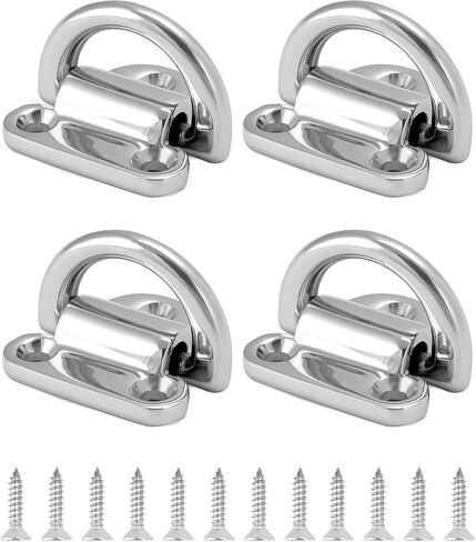 QWORK Marine Folding Pad Eye, 4 Pack Marine Grade Stainless Steel 316 D Ring Anchor, 44mm x 40mm Heavy Duty Desk Tie Down Anchor with Plate, for Marine Trailer Boats Truck in Saudi Arabia