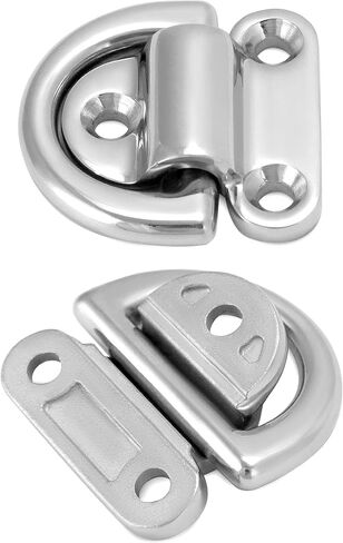 QWORK Marine Folding Pad Eye, 4 Pack Marine Grade Stainless Steel 316 D Ring Anchor, 44mm x 40mm Heavy Duty Desk Tie Down Anchor with Plate, for Marine Trailer Boats Truck in Saudi Arabia