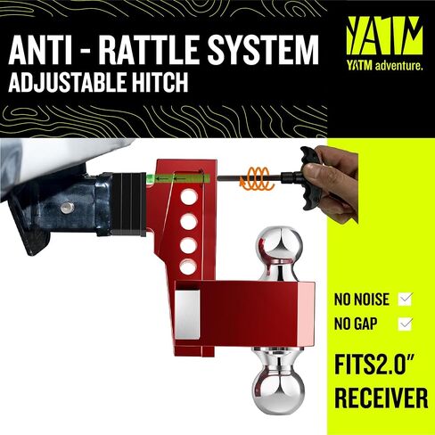 YATM Adjustable Hitches Fits 2" Receiver,6"Drop/Rise,Replaces Tri Balls (1-7/8", 2", 2-5/16"), Keyed of Dual Pin Key Locks, Aluminum Trailer Hitches with GTW 15,000LBS,Ultra Quiet,Red,532006 in Saudi Arabia