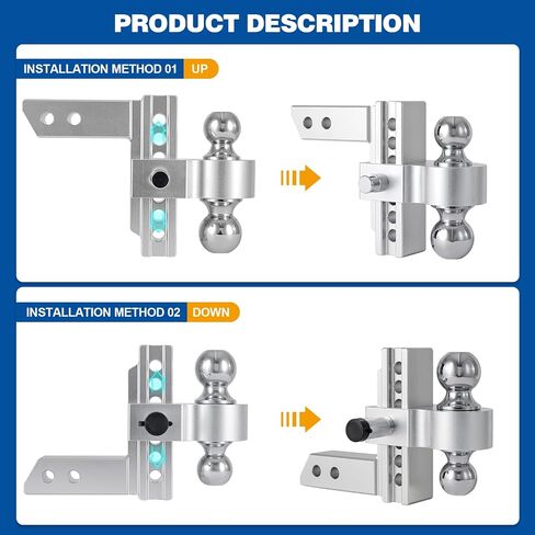 Adjustable Trailer Hitches, 6-Inch Drop/Rise Aluminum Drop Hitch, Dual Ball (2" X 2-5/16"), 12,500 LBS GTW-Tow Hitch for Heavy Duty Truck with Double Locks, Fits 2-Inch Receiver in Saudi Arabia