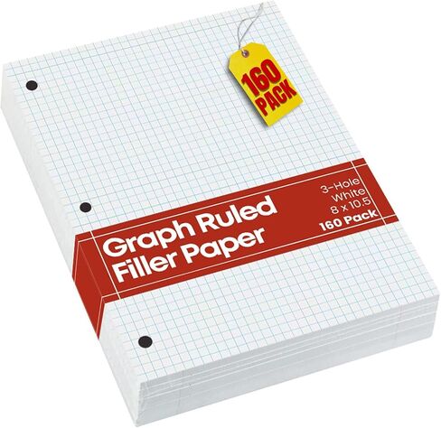 1InTheOffice Binder Graph Paper, 3 Hole Small Graph Paper, 8x10.5 White, 160 Sheets/Pack in Saudi Arabia
