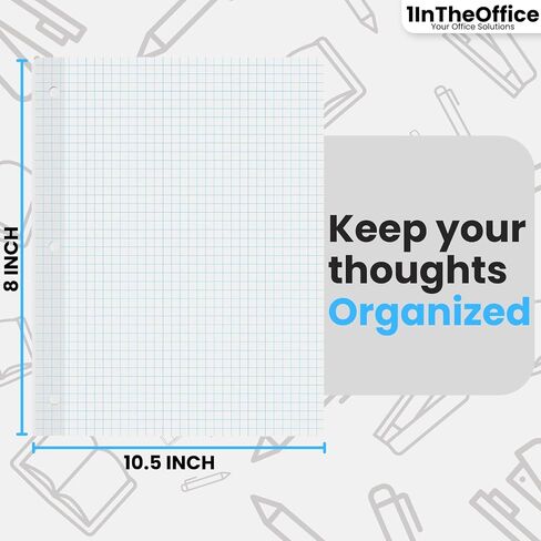 1InTheOffice Binder Graph Paper, 3 Hole Small Graph Paper, 8x10.5 White, 160 Sheets/Pack in Saudi Arabia