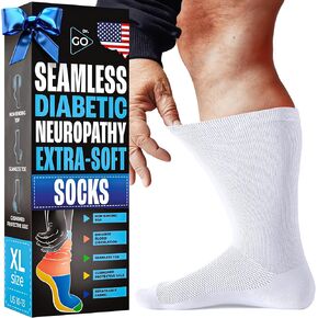Neuropathy Socks for Men Diabetic Socks Crew Size 9-12,10-13,13-15 4 Pairs Black