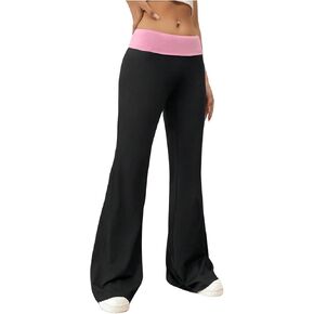 Floerns Women's Color Block Bell Bottom Trousers Low Waist Flare Leg Pants