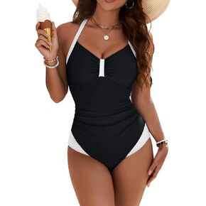 Blooming Jelly Womens One Piece Swimsuit Color Block Tummy Control Bathing Suit Criss Cross Back Tie Swim Suits