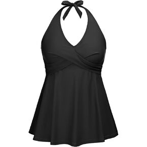 Womens Halter Tankini Tops - 2025 Flowy Swim Top Only V Neck Bathing Suit Tops Loose Fit Swimsuit Tops No Bottom