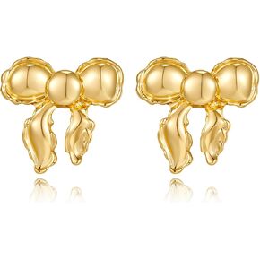 Gold Bow Earrings for Women Chic Studs White Gold Bowknot Chuncky Ribbon Earrings Trendy Statment Jewelry Gifts