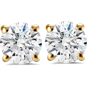 أقراط نسائية مرصعة بالألماس مستديرة 1 قيراط TW معتمدة من الذهب الأبيض أو الأصفر عيار 14 قيراط (D,E/VS-SI1) in Kuwait