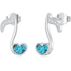 Music Note Earrings 925 Sterling Silver Music Note Turquoise Stud Earrings Turquoise Music Jewelry Gifts for Music Lover Women Mother