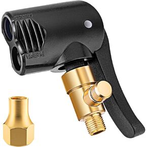 Locking Presta Schrader Air Chuck for Bike Tire, Dual Head Pump Nozzle with 1/4" F-NPT Quick Connect for Tire Inflator, Presta&Schrader Valve Adapter w/Air Release Nob for Bicycle Floor Pump