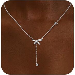 Bow Necklace for Women Dainty Gold Necklace Bow Jewelry Bowknot Pendant Necklace Christmas Gifts For Stocking Stuffers
