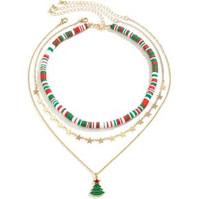YBMYCM Christmas Necklaces Cute Santa Claus Jingle Bell Snow Christmas Tree Multi Layer Choker Necklace for Christmas Party Holiday Gift