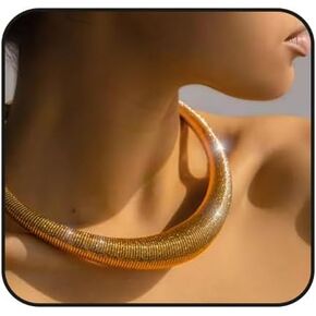 Chunky Choker Exaggerated Necklace Statement Choker Necklace for Women Thick Snake Chain Collar Torque Layered Necklaces Jewelry