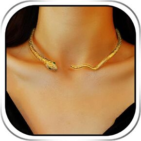 JEAIRTS Punk Snake Choker Necklace Adjustable Snake Shape Necklaces Gothic Halloween Snake Costume Jewelry for Women